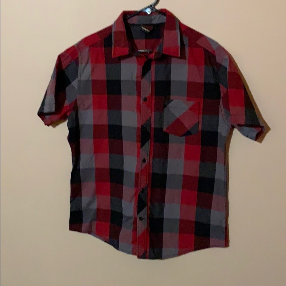 Tony Hawk Youth Large Red/Black Plaid Button Down